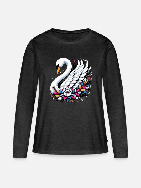 Schwan - Frauen Premium Bio Langarmshirt - Anthrazit meliert