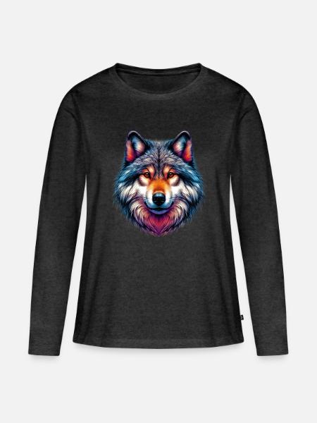Wolf - Frauen Premium Bio Langarmshirt - Anthrazit meliert