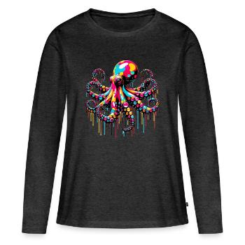 Krake - Frauen Premium Bio Langarmshirt - Anthrazit meliert - Vorne - Julia (174cm)