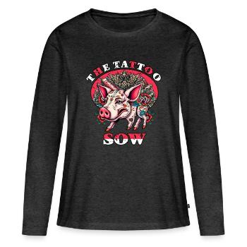 Die Tattoo Sau - Frauen Premium Bio Langarmshirt - Anthrazit meliert - Vorne - Julia (174cm)
