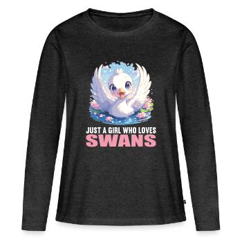 Schwäne Schwan - Frauen Premium Bio Langarmshirt - Anthrazit meliert - Vorne - Julia (174cm)