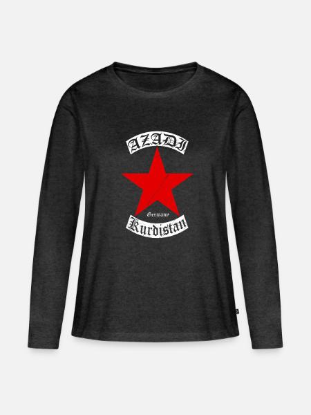 Kurdistan Kurden Großer Rotstern mit Text - Frauen Premium Bio Langarmshirt - Anthrazit meliert