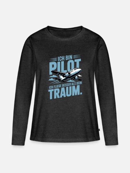 Pilot Geschenkidee - Frauen Premium Bio Langarmshirt - Anthrazit meliert