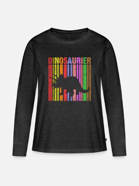 Dinosaurier Silhouette mit Farbdetails - Frauen Premium Bio Langarmshirt - Anthrazit meliert