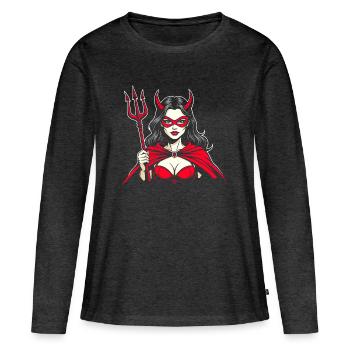 Diable Trident Enfer Diable Femme Femme Diable - T-shirt manches longues Premium bio Femme - anthracite chiné - Devant - Julia (174cm)