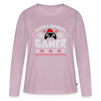 La manette de jeu préférée du Père Noël Nerd de Noël - T-shirt manches longues Premium bio Femme - rose poudré - Devant - Julia (174cm)