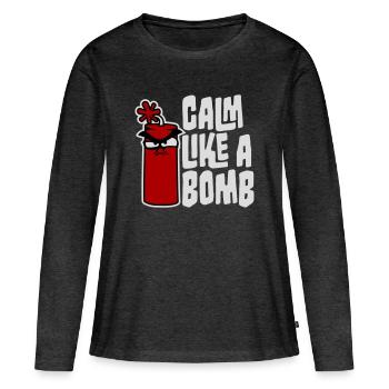 Calme comme une bombe Paradoxe Ironie Humour Blague explosive - T-shirt manches longues Premium bio Femme - anthracite chiné - Devant - Julia (174cm)