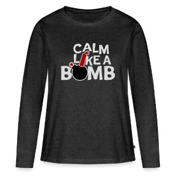 Calme comme une bombe Paradoxe Ironie Humour Blague explosive - T-shirt manches longues Premium bio Femme - anthracite chiné - Devant - Julia (174cm)