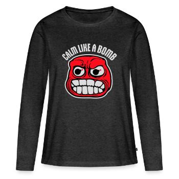 Calme comme une bombe Paradoxe Ironie Humour Blague explosive - T-shirt manches longues Premium bio Femme - anthracite chiné - Devant - Julia (174cm)