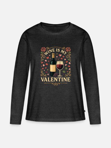 Wine Is My Valentine - Frauen Premium Bio Langarmshirt - Anthrazit meliert