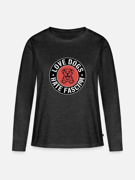Liebe Hunde, hasse Faschismus – Antifaschistische Ware - Frauen Premium Bio Langarmshirt - Anthrazit meliert
