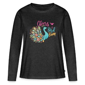 Santé oiseau Bam Carreaux de Mahjong Drôles - T-shirt manches longues Premium bio Femme - anthracite chiné - Devant - Julia (174cm)