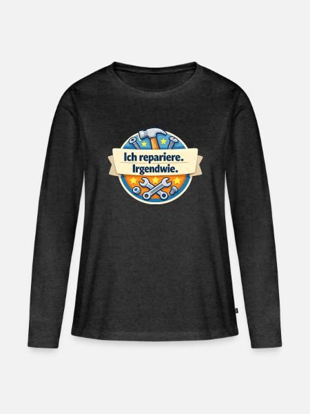 Ich repariere. Irgendwie. - Frauen Premium Bio Langarmshirt - Anthrazit meliert