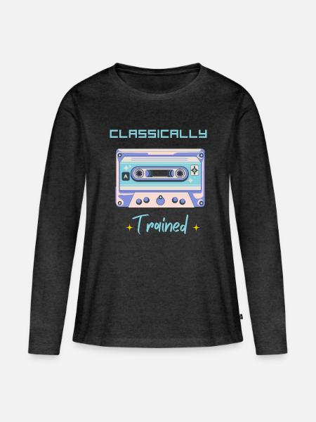 Klassisch ausgebildete Musik Retro-Kassette - Frauen Premium Bio Langarmshirt - Anthrazit meliert