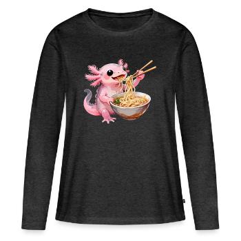 Ramen Axolotl - T-shirt manches longues Premium bio Femme - anthracite chiné - Devant - Julia (174cm)