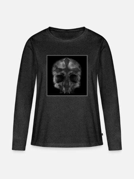 Dark Aesthetic Grunge Totenkopf Kreuz T-Shirt - Frauen Premium Bio Langarmshirt - Anthrazit meliert