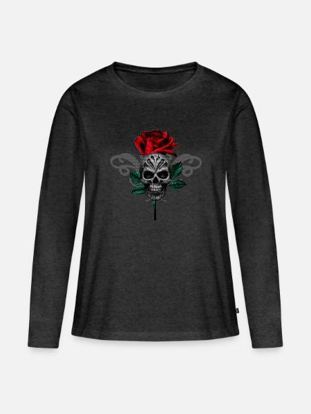 Vampire Romance Gothic Rose - Skull Shirt - Frauen Premium Bio Langarmshirt - Anthrazit meliert