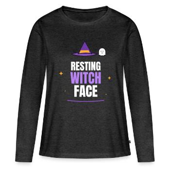 Resting Witch Face Halloween Witch Hat Ghost Funny - Frauen Premium Bio Langarmshirt - Anthrazit meliert - Vorne - Julia (174cm)