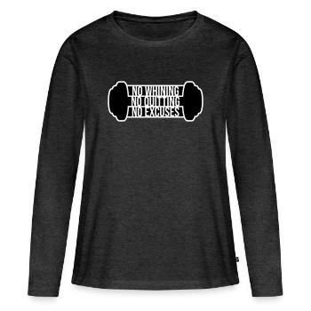 Pas de plaintes, pas d’abandon, pas d’excuses, motivation pour la salle de sport - T-shirt manches longues Premium bio Femme - anthracite chiné - Devant - Julia (174cm)