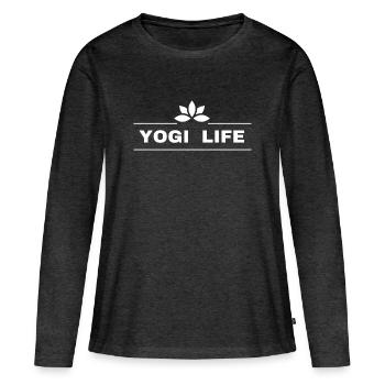 Yogi life - T-shirt manches longues Premium bio Femme - anthracite chiné - Devant - Julia (174cm)