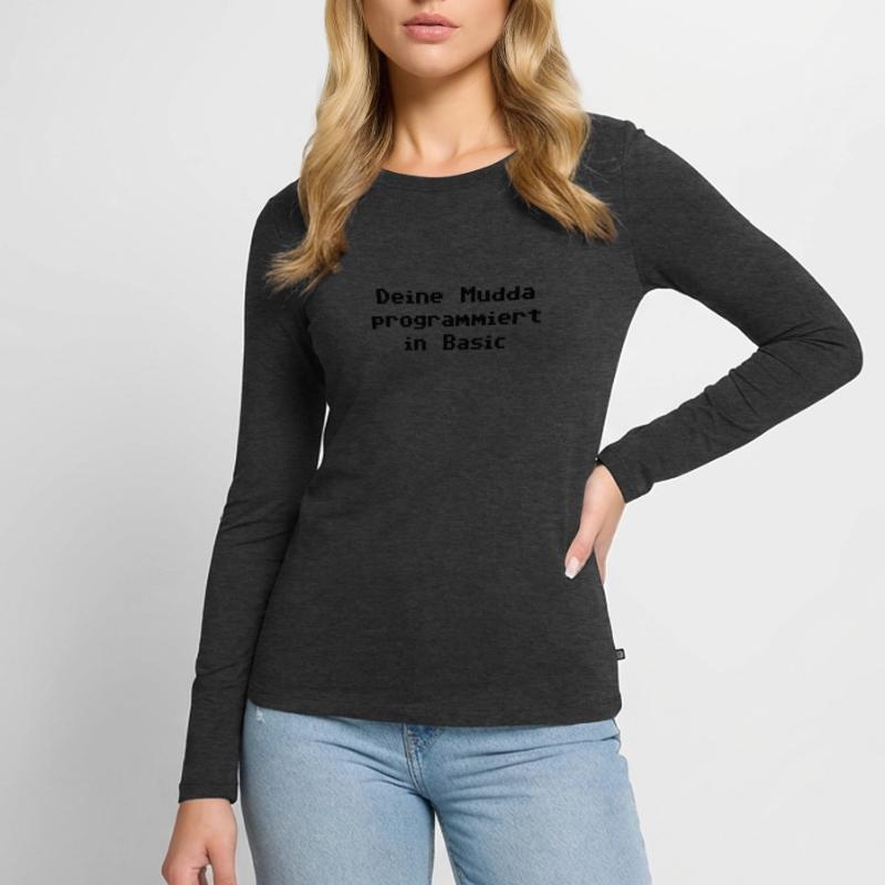 Deine Mudda programmiert in Basic Frauen Premium Bio Langarmshirt