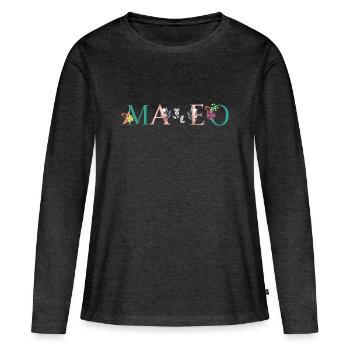 MATEO Namenskunst mit gestickten Blumen - Frauen Premium Bio Langarmshirt - Anthrazit meliert - Vorne - Julia (174cm)