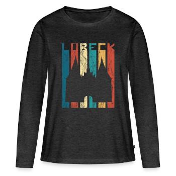 Lübeck Holstentor Retro Vintage Luebeck Geschenk - Frauen Premium Bio Langarmshirt - Anthrazit meliert - Vorne - Julia (174cm)