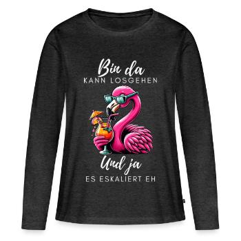Flamingo Cocktail Party - T-shirt manches longues Premium bio Femme - anthracite chiné - Devant - Julia (174cm)