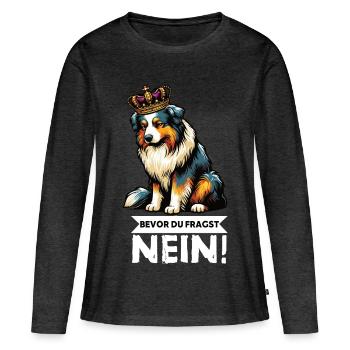 Avant que vous ne demandiez : Berger australien Aussie Aussie - T-shirt manches longues Premium bio Femme - anthracite chiné - Devant - Julia (174cm)