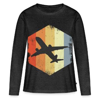 Avion à réaction vintage - T-shirt manches longues Premium bio Femme - anthracite chiné - Devant - Julia (174cm)