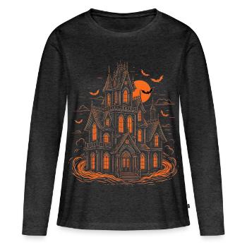 Spukhaus Fledermäuse Halloween Vollmond - Frauen Premium Bio Langarmshirt - Anthrazit meliert - Vorne - Julia (174cm)