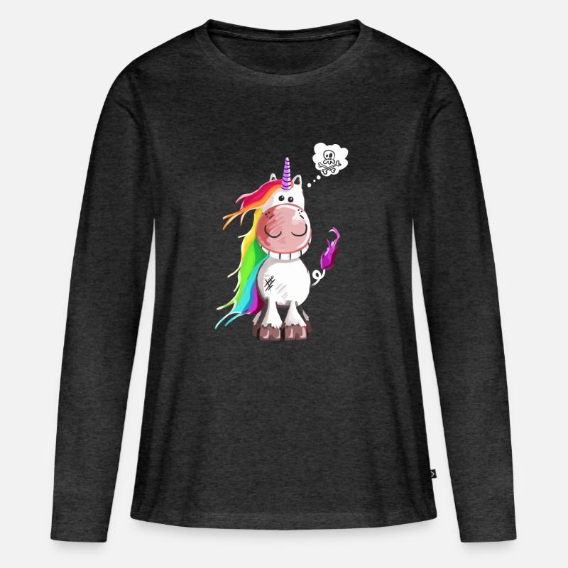 Einhorn grinst sich ein ab - Frauen Premium Bio Langarmshirt - Anthrazit meliert