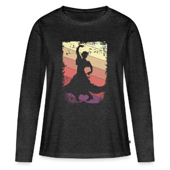 Flamenco Danse - T-shirt manches longues Premium bio Femme - anthracite chiné - Devant - Julia (174cm)