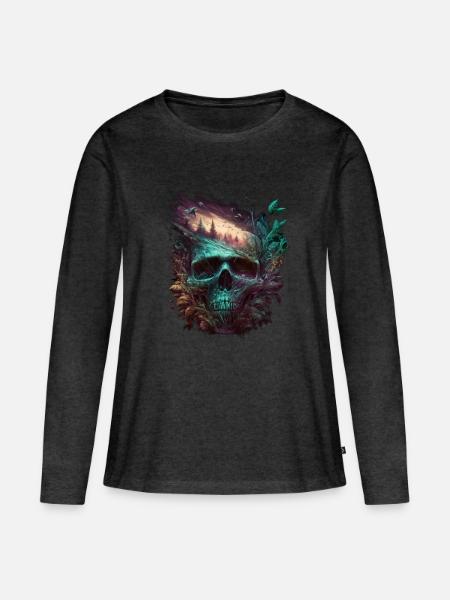 Neon Schädel Waldkunst - Frauen Premium Bio Langarmshirt - Anthrazit meliert