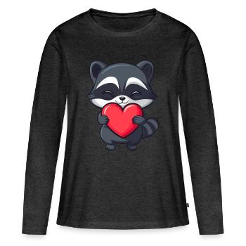 raton laveur tenant un cœur rouge - Adorable dessin animé - T-shirt manches longues Premium bio Femme - anthracite chiné - Devant - Julia (174cm)