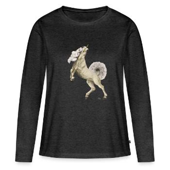 Einhorn mit Schweif und Mähne aus Pusteblume - Frauen Premium Bio Langarmshirt - Anthrazit meliert - Vorne - Julia (174cm)