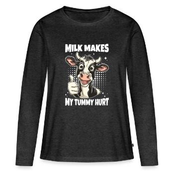 Dicton de vache intolérante au lactose - T-shirt manches longues Premium bio Femme - anthracite chiné - Devant - Julia (174cm)