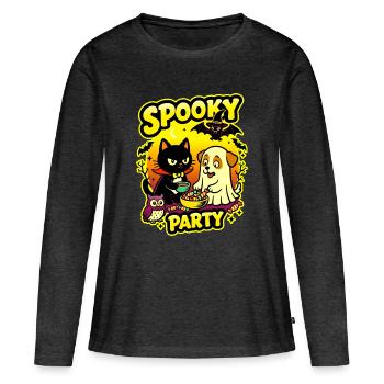 🎃 Gruselige Party – Halloween 2 Katzen-Hund-Eule - Frauen Premium Bio Langarmshirt - Anthrazit meliert - Vorne - Julia (174cm)