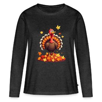 Thanksgiving Drôle Dinde de Thanksgiving - T-shirt manches longues Premium bio Femme - anthracite chiné - Devant - Julia (174cm)