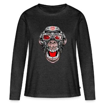 Crazy Monkey - T-shirt manches longues Premium bio Femme - anthracite chiné - Devant - Julia (174cm)