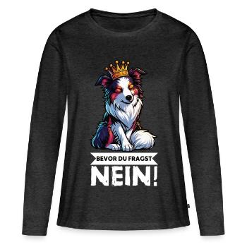 Avant que vous ne demandiez : Berger australien Aussie Aussie - T-shirt manches longues Premium bio Femme - anthracite chiné - Devant - Julia (174cm)