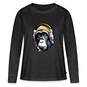 Musik Affe Schimpanse Kopfhoerer als Geschenkidee - Frauen Premium Bio Langarmshirt - Anthrazit meliert - Vorne - Julia (174cm)