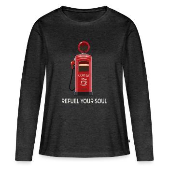 Station de café - Rechargez votre âme - T-shirt manches longues Premium bio Femme - anthracite chiné - Devant - Julia (174cm)