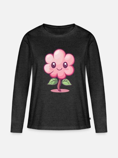 Fröhliche Blume - Frauen Premium Bio Langarmshirt - Anthrazit meliert