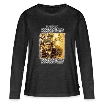 Dayak du Kalimantan oriental, Bornéo, Indonésie - T-shirt manches longues Premium bio Femme - anthracite chiné - Devant - Julia (174cm)