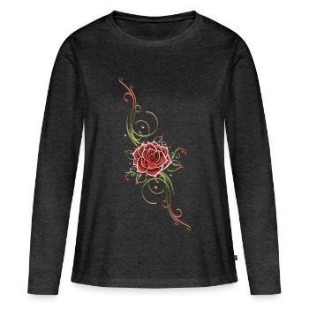 Filigranes Tribal mit Rosenblüte, rose - Frauen Premium Bio Langarmshirt - Anthrazit meliert - Vorne - Julia (174cm)