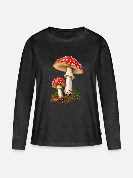 Fliegenpilz - Frauen Premium Bio Langarmshirt - Anthrazit meliert