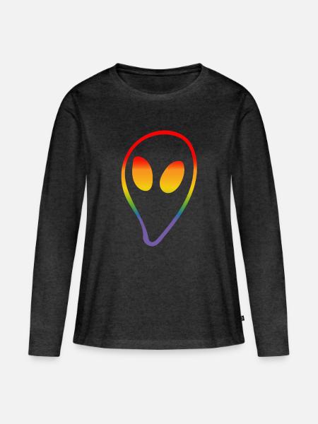 Regenbogen Alien LGBTQI lgbt tshirt - Frauen Premium Bio Langarmshirt - Anthrazit meliert