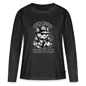 Résoudre des mystères, une sieste à la fois ! - T-shirt manches longues Premium bio Femme - anthracite chiné - Devant - Julia (174cm)