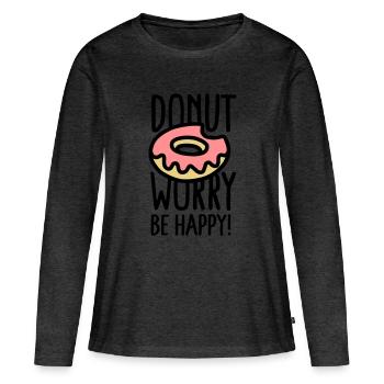 Donut worry, be happy! - T-shirt manches longues Premium bio Femme - anthracite chiné - Devant - Julia (174cm)